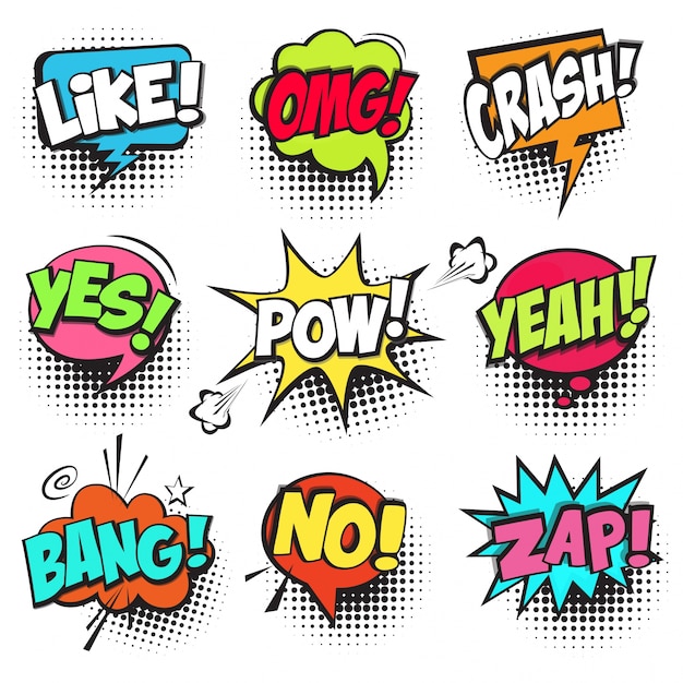 Free vector set of colorful comic speech bubbles