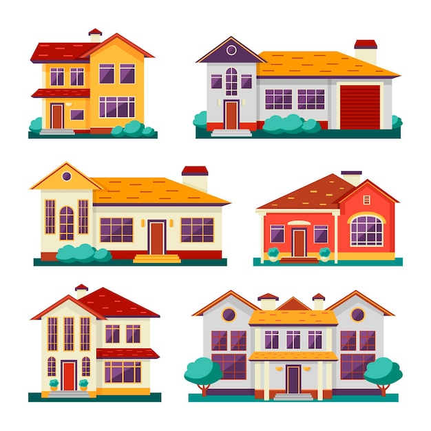 Set of colorful different houses