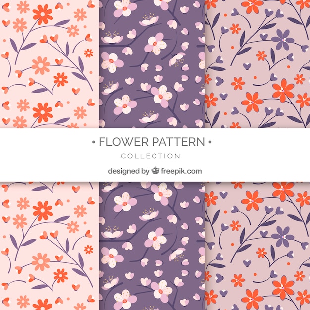 Free Vector set of colorful flower patterns in flat style