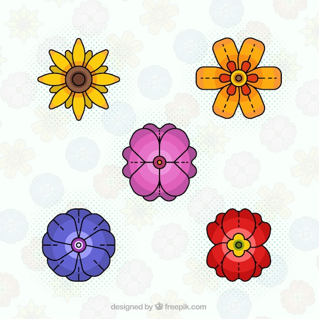 Set of colorful flowers in flat design