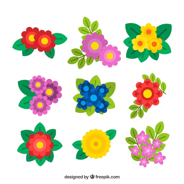 Set of colorful flowers in flat style