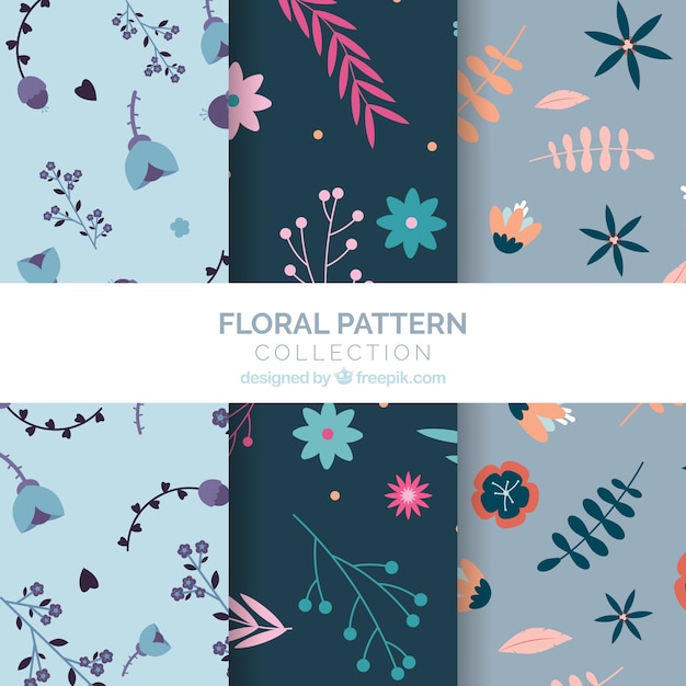 Free Vector set of colorful flowers patterns 