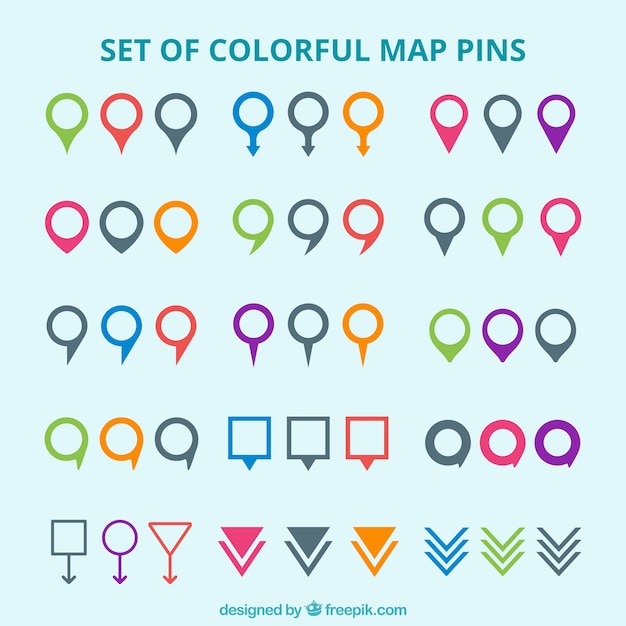 Free Vector set of colorful map pins