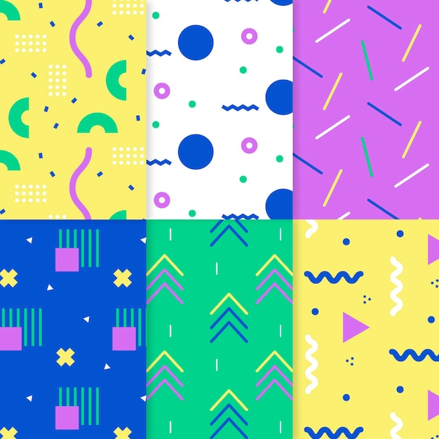 Set of colorful memphis patterns