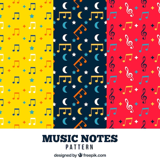 Free vector set of colorful music patterns in flat design