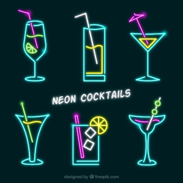 Free Vector set of colorful neon cocktails