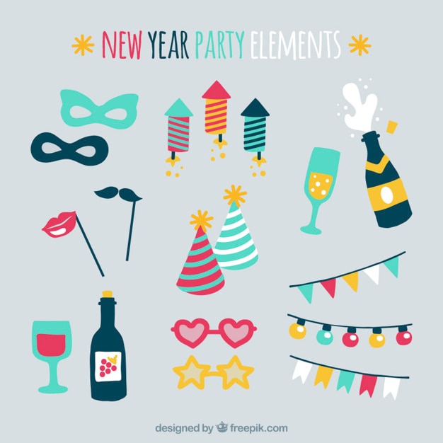 Free Vector set of colorful party elements for new year