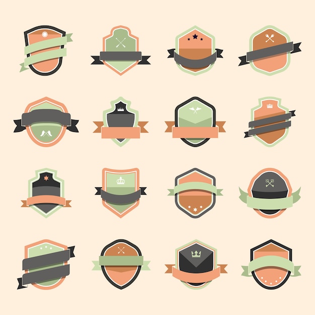 Free Vector set of colorful shield icon embellished with banner vectors