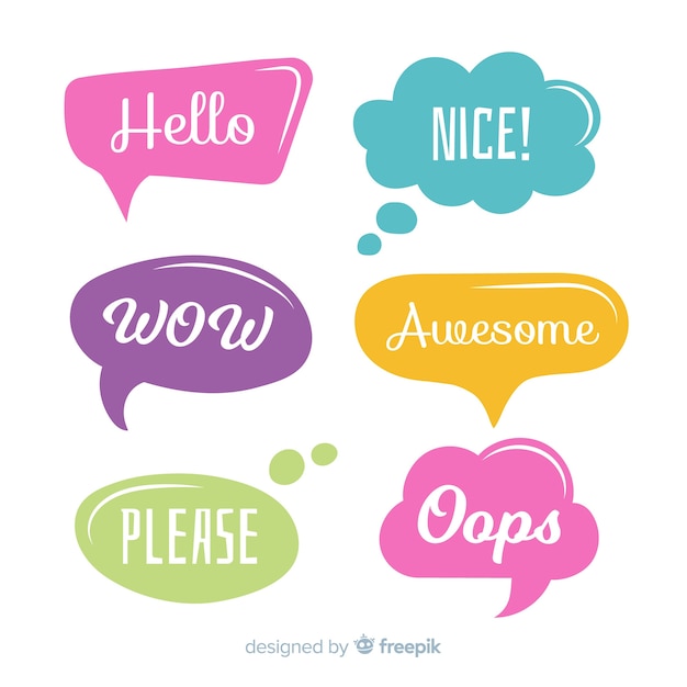 Set of colorful speech bubbles with different expressions