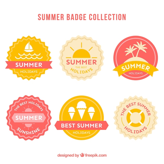 Free Vector set of colorful summer badges with beach elements in flat style