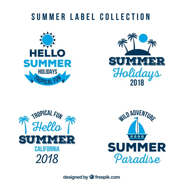 Set of colorful summer labels with beach elements in flat style