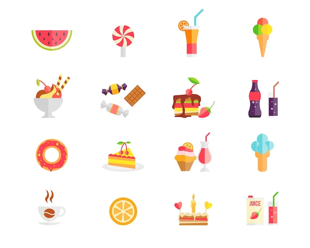 Set of colorful sweets  desserts and cakes icons with watermelon