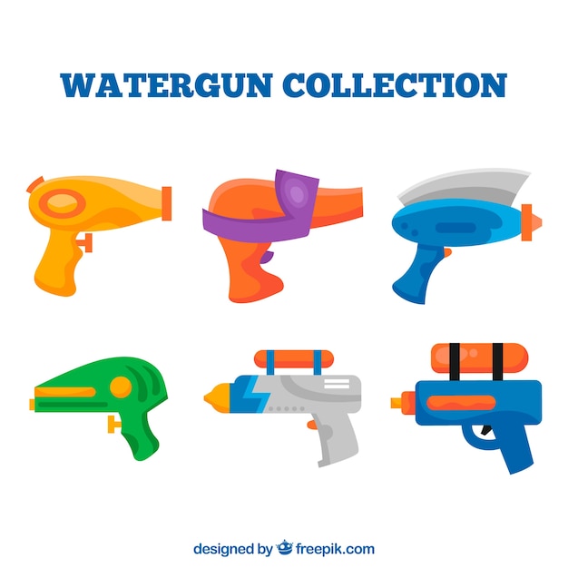 Set of colorful water guns with plastic material 