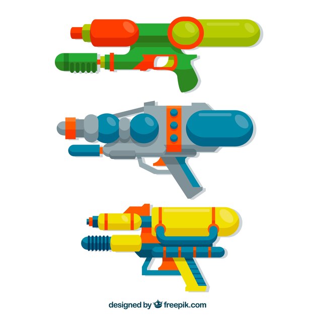 Set of colorful water guns with plastic material 