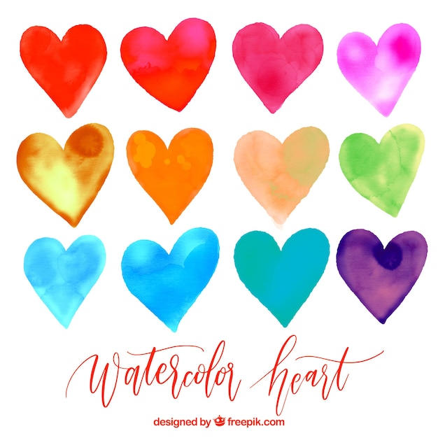 Free Vector set of colorful watercolor hearts