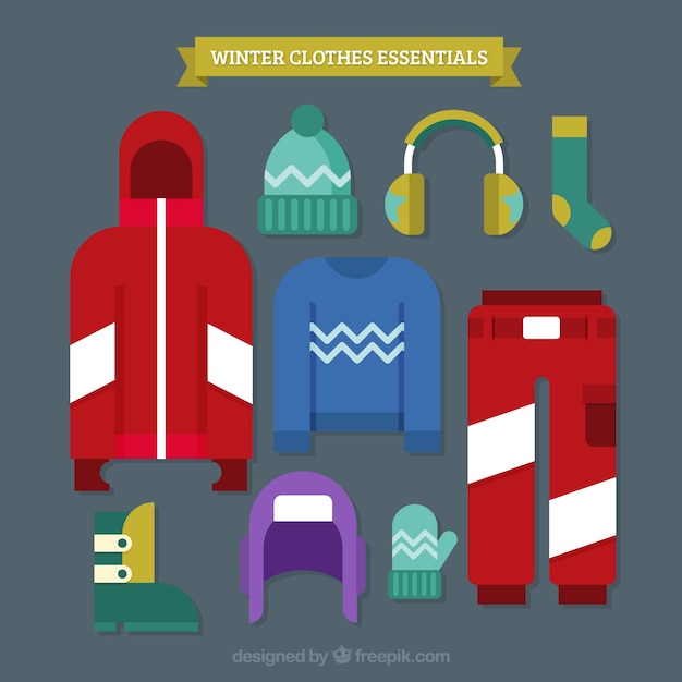 Free Vector set of colorful winter clothes