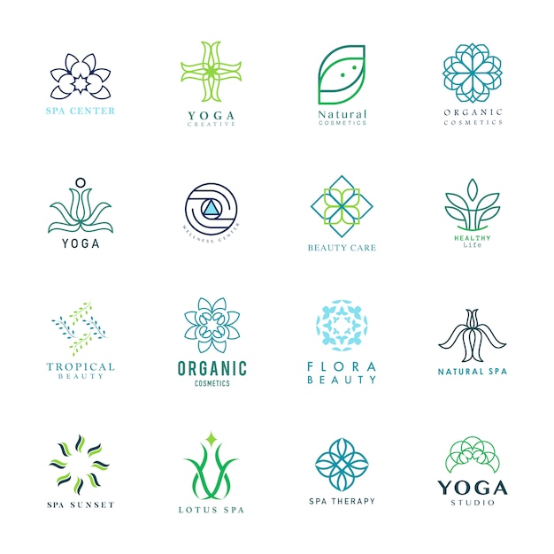 Free Vector set of colorful yoga and spa logo vector