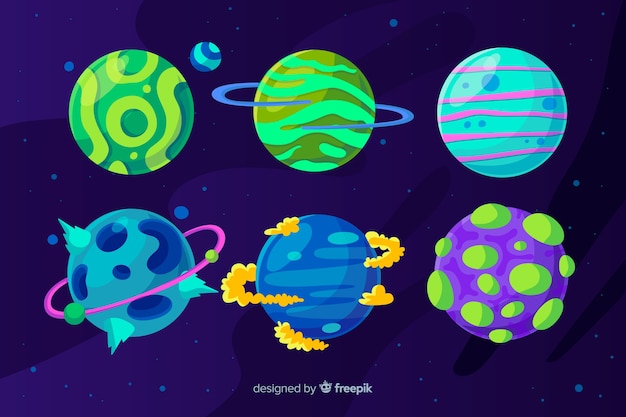 Set of colourful flat design planets 