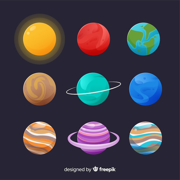 Free Vector set of colourful planets in the solar system