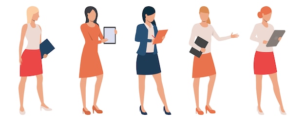 Free Vector set of confident ladies holding presentations