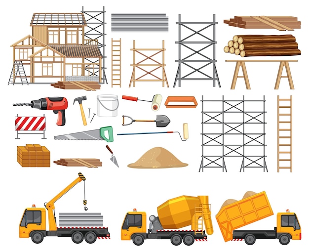 Set of construction site objects