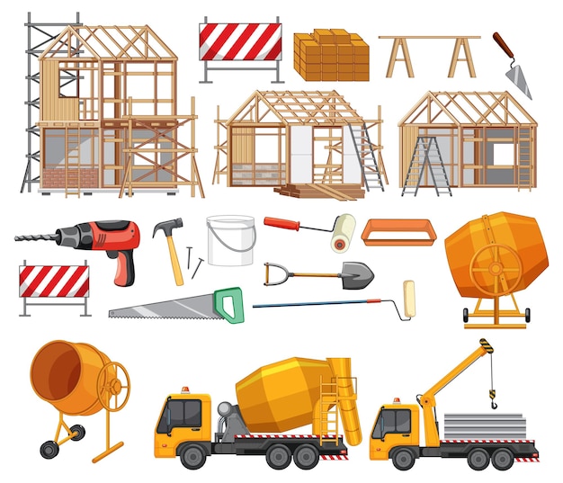 Set of construction site objects