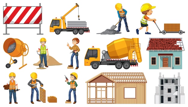 Set of construction site objects