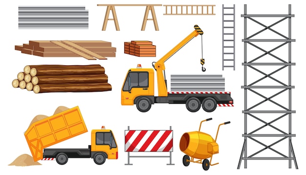 Set of construction site objects