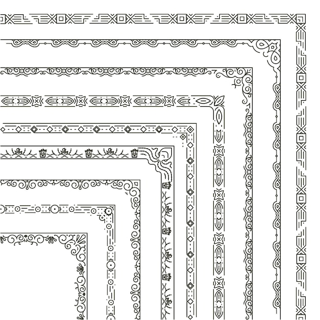 Set of corner borders illustration.   ornamental frame in monochrome style