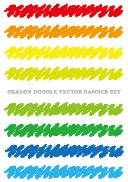 Set Of Crayon Drawing Borders Isolated On A White Background. Vector Illustration.