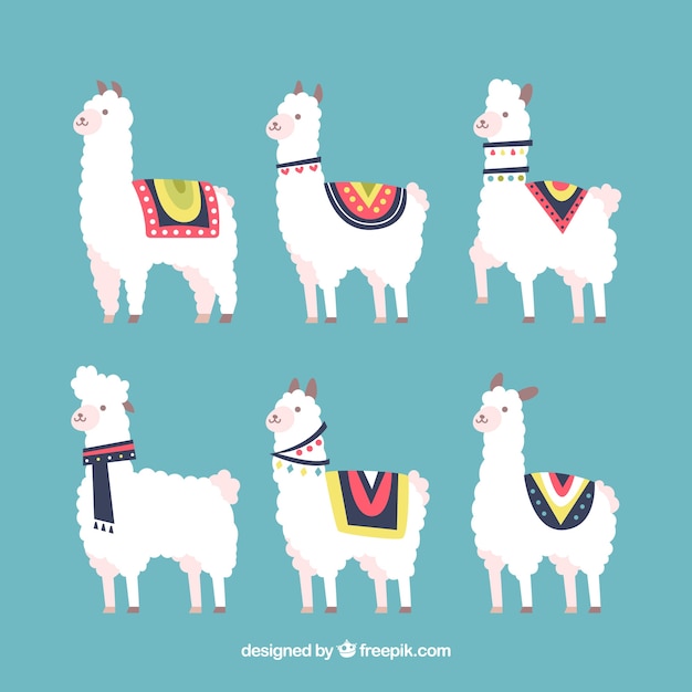 Free Vector set of cute alpacas 