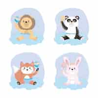 Free vector set of cute animal with rattles and diaper