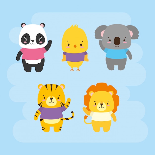 Set of cute animals, cartoon and flat style, illustration