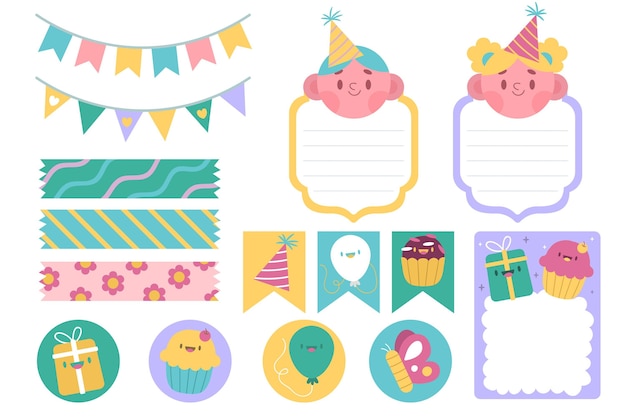 Set of cute birthday scrapbook elements