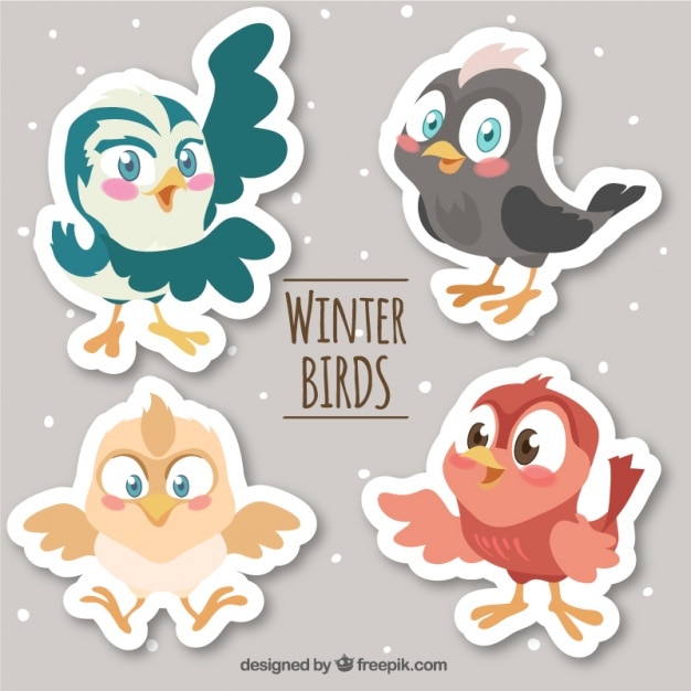 Free Vector set of cute cartoon bird stickers