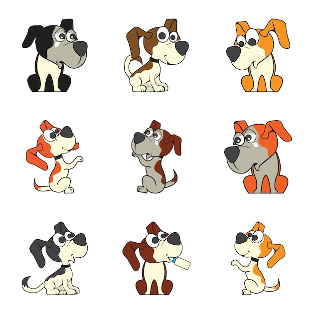 Set of cute cartoon dog