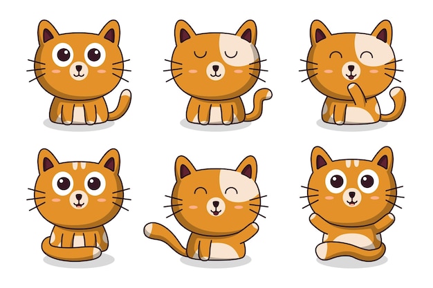 Free Vector set of cute cat with various pose and emotion in cartoon vector