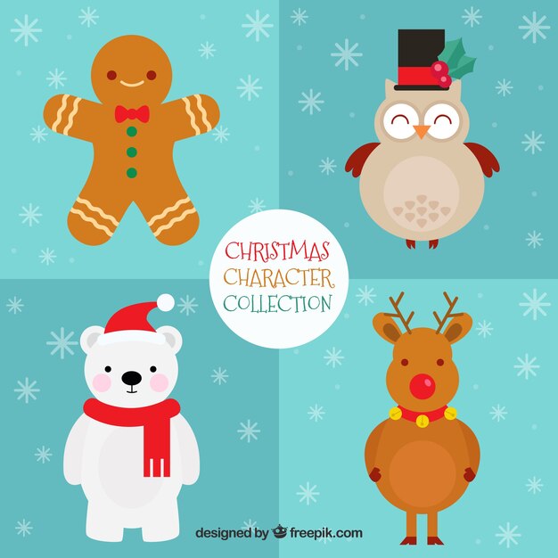 Set of cute christmas characters in flat design