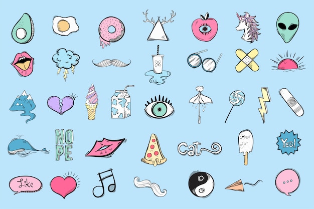 Set of cute and cool icons