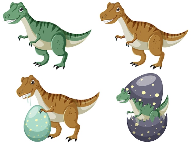 Set of cute dinosaur cartoon characters