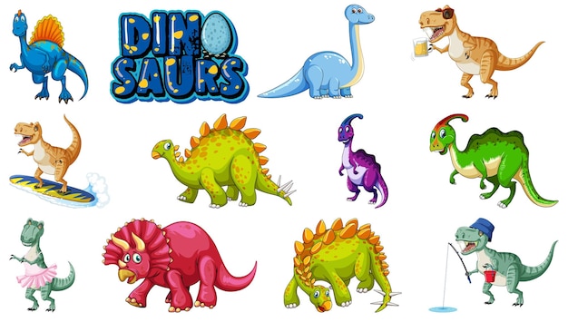 Free Vector set of cute dinosaurs