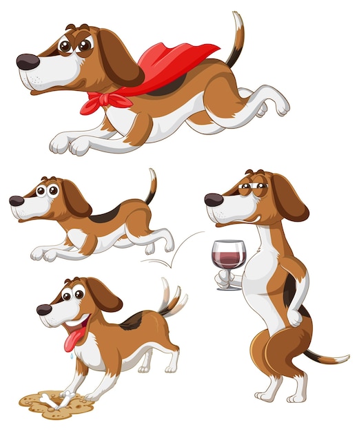 Free Vector set of cute dog cartoon