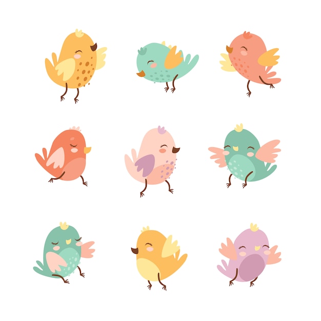 set of cute doodle birds