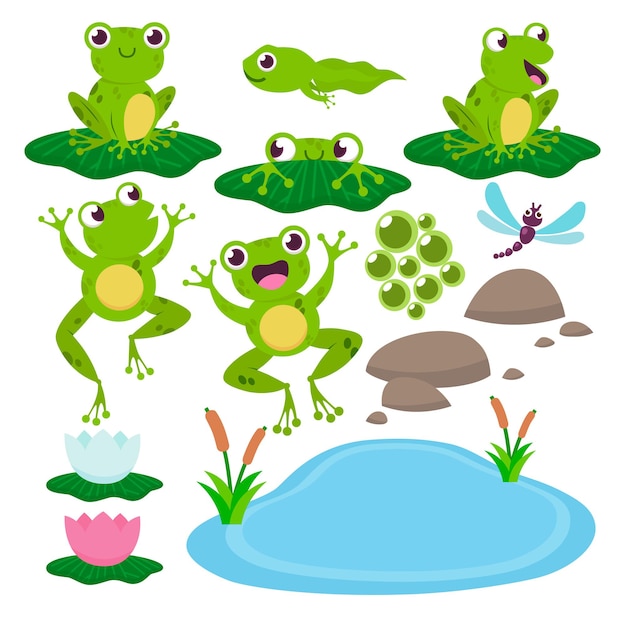 Set of cute drawing frogs