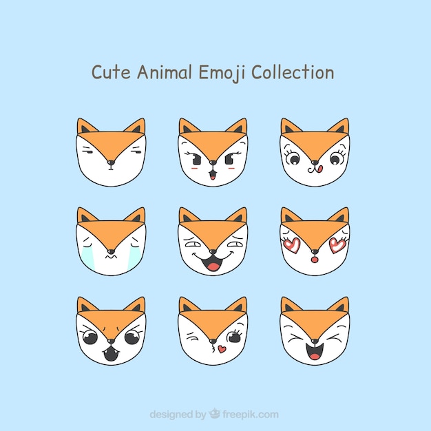 Free Vector set of cute fox emoticons