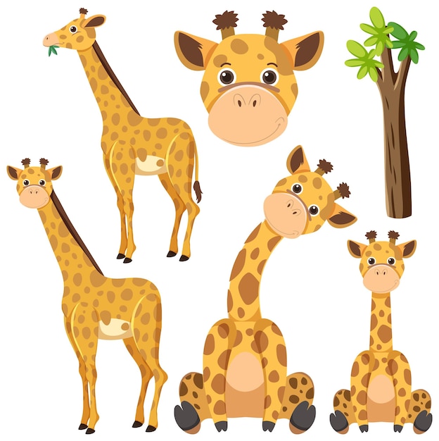 Free vector set of cute giraffe cartoon character