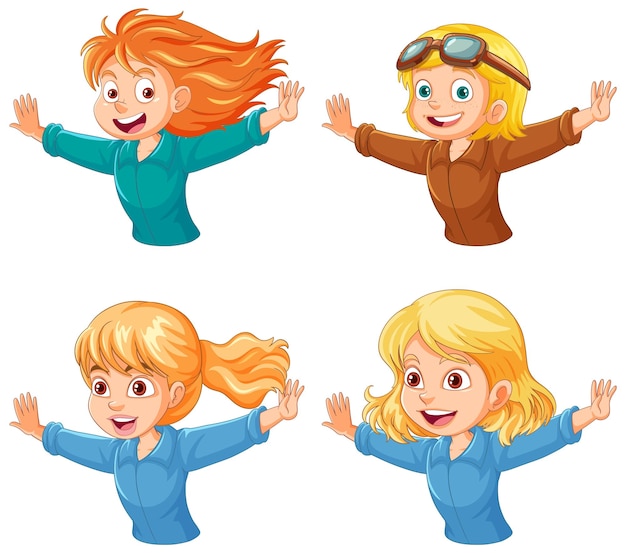 Free Vector set of cute girl cartoon character