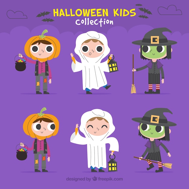 Set of cute halloween kids