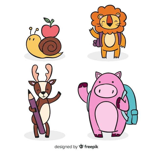 Free Vector set of cute hand drawn animals