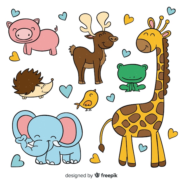 Free Vector set of cute hand drawn animals